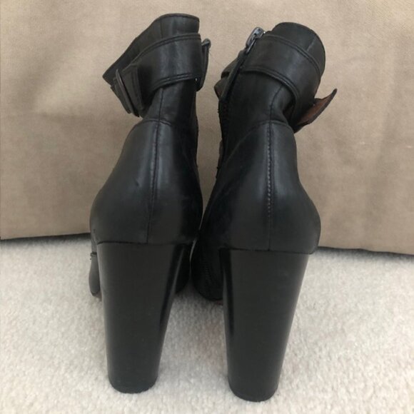 Black Modern Vintage Leather Platform Heels / Ankle Booties with Buckle, Size 38 - Picture 5 of 10